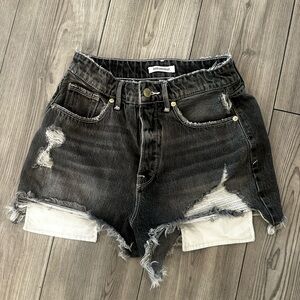 Good American Black Distressed Jean Shorts